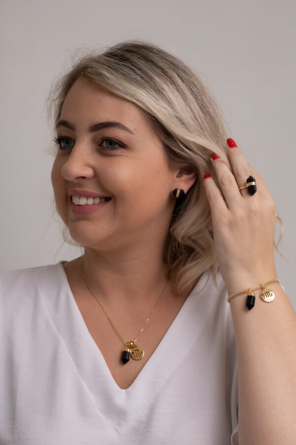 Pulseira folheada em ouro 18k Signo de Escorpião - Obsidiana - Imagem 3
