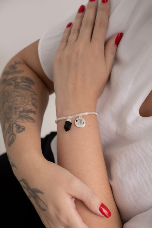 Pulseira folheada em prata Signo de Escorpião - Obsidiana
