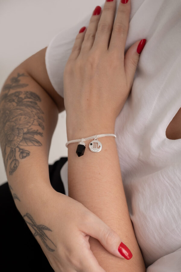 Pulseira folheada em prata Signo de Escorpião - Obsidiana