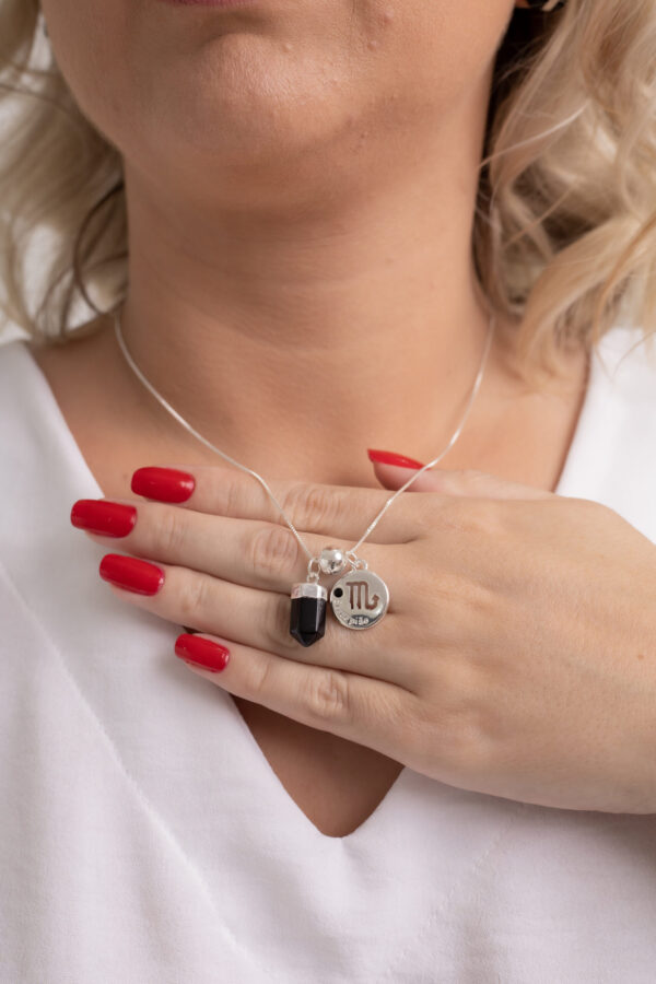 Kit 2 Peças Signo de Escorpião - Pulseira + Colar Obsidiana folheado em prata - Imagem 2