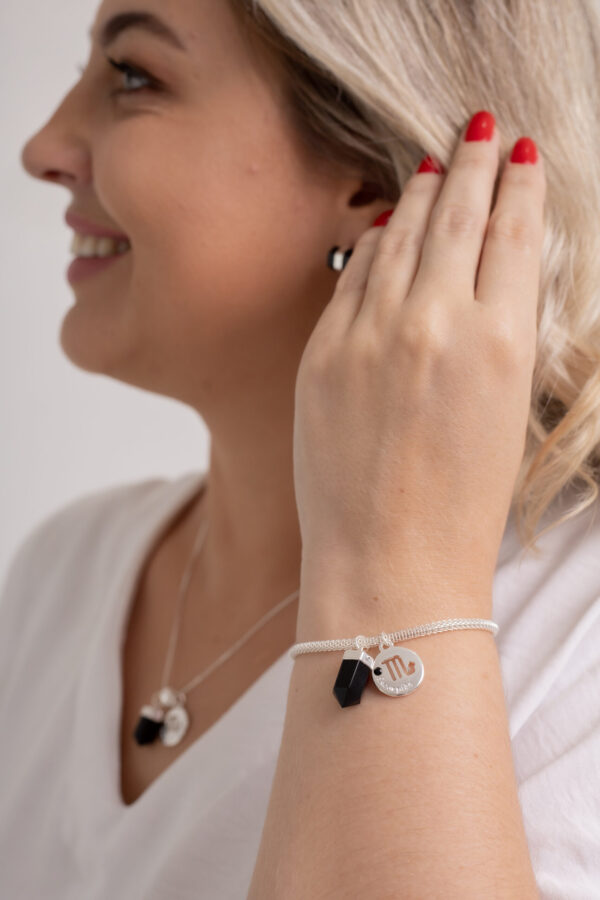 Kit 2 Peças Signo de Escorpião - Pulseira + Colar Obsidiana folheado em prata - Imagem 3