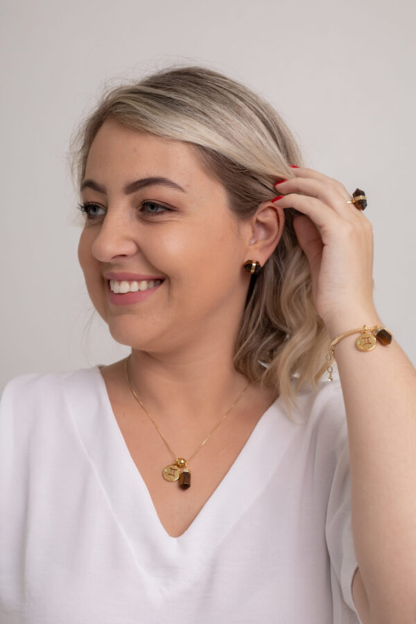 Pulseira folheada em ouro 18k Signo de Gêmeos - Olho de Tigre - Imagem 3