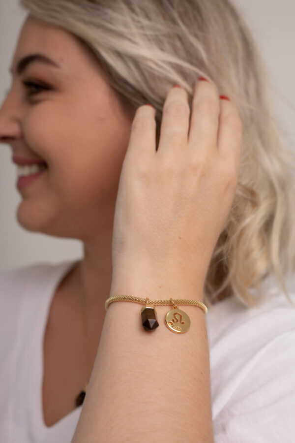 Kit 2 Peças Signo de Leão - Pulseira + Colar Olho de Tigre folheado em ouro 18k - Imagem 3