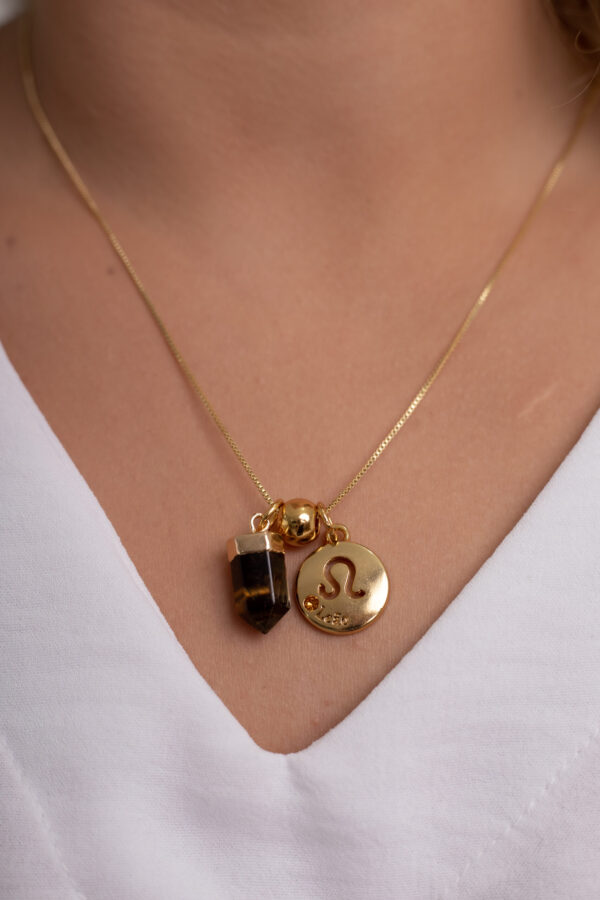 Kit 2 Peças Signo de Leão - Pulseira + Colar Olho de Tigre folheado em ouro 18k - Imagem 4