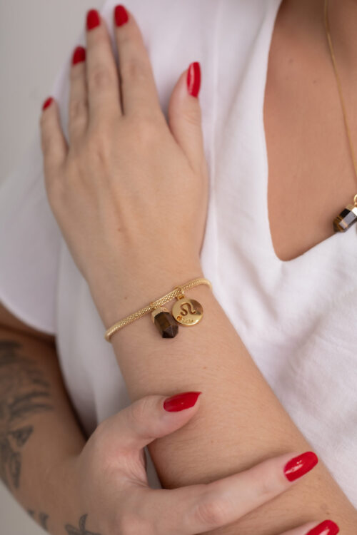 Pulseira folheada em ouro 18k Signo de Leão - Olho de Tigre