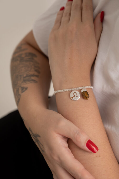 Pulseira folheada em prata Signo de Leão - Olho de Tigre