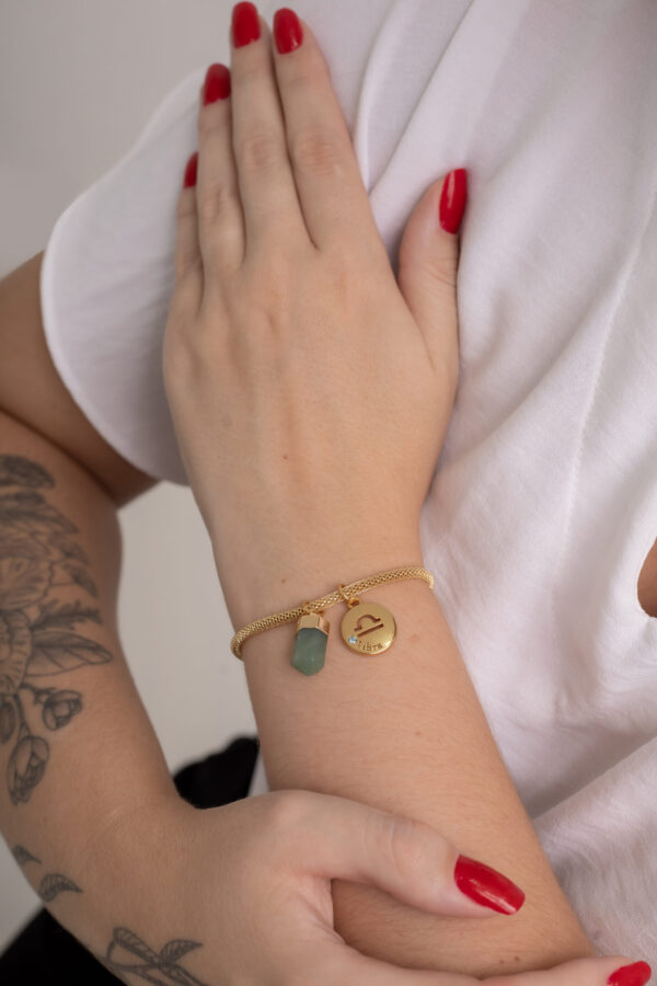 Kit 2 Peças Signo de Libra - Pulseira + Colar Quartzo Verde folheado em ouro 18k - Imagem 3