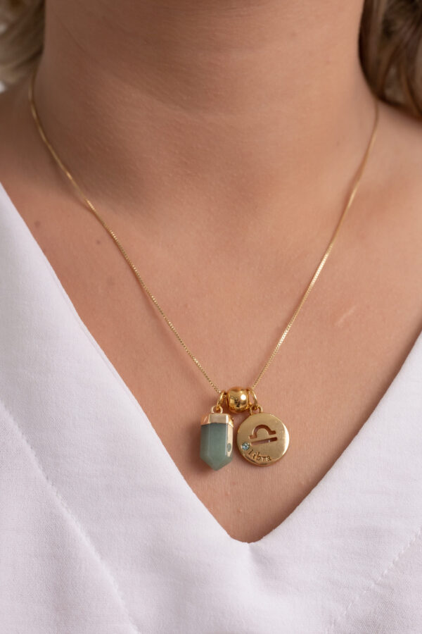 Kit 2 Peças Signo de Libra - Pulseira + Colar Quartzo Verde folheado em ouro 18k - Imagem 4