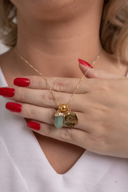 Colar folheado em ouro 18k Signo de Libra - Quartzo Verde