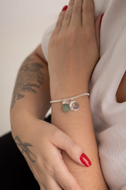 Pulseira folheada em prata Signo de Libra - Quartzo Verde