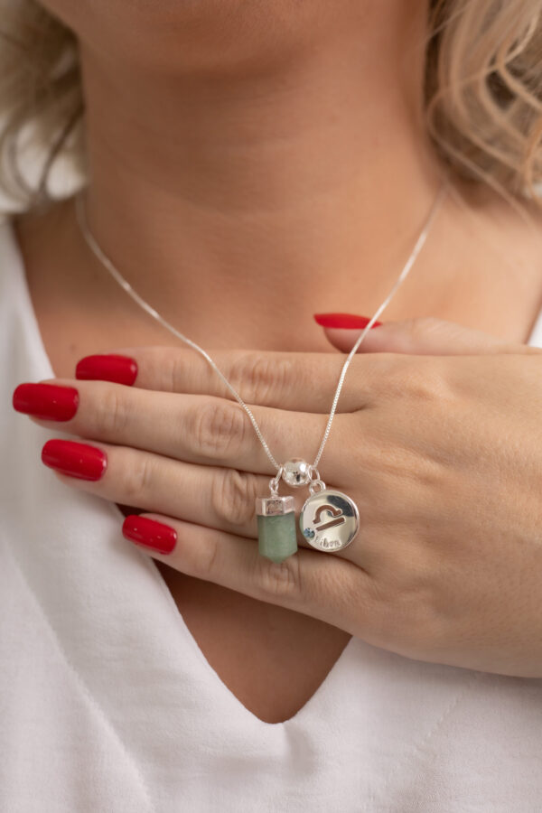 Kit 2 Peças Signo de Libra - Pulseira + Colar Quartzo Verde folheado em prata - Imagem 2