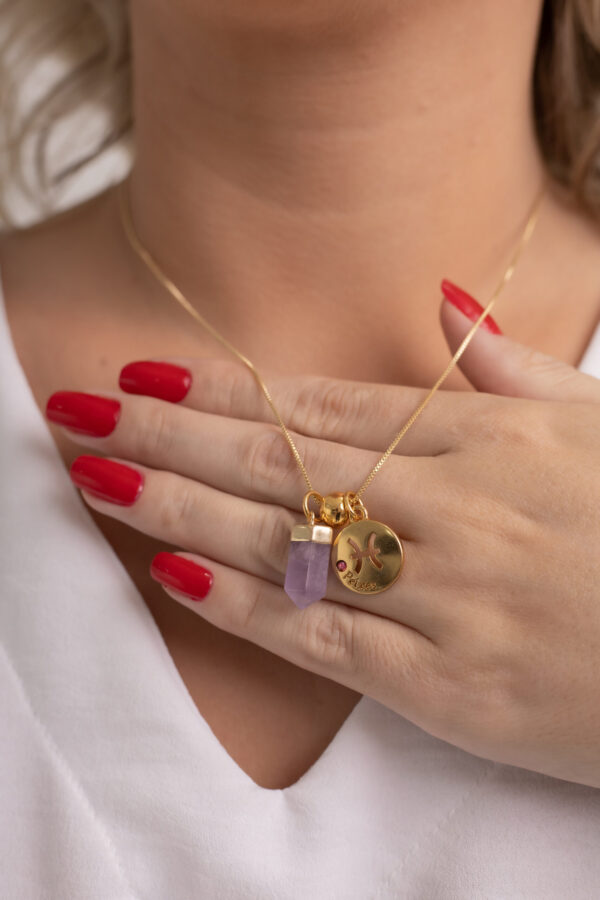 Kit 2 Peças Signo de Peixes - Pulseira + Colar Ametista folheado em ouro 18k - Imagem 2