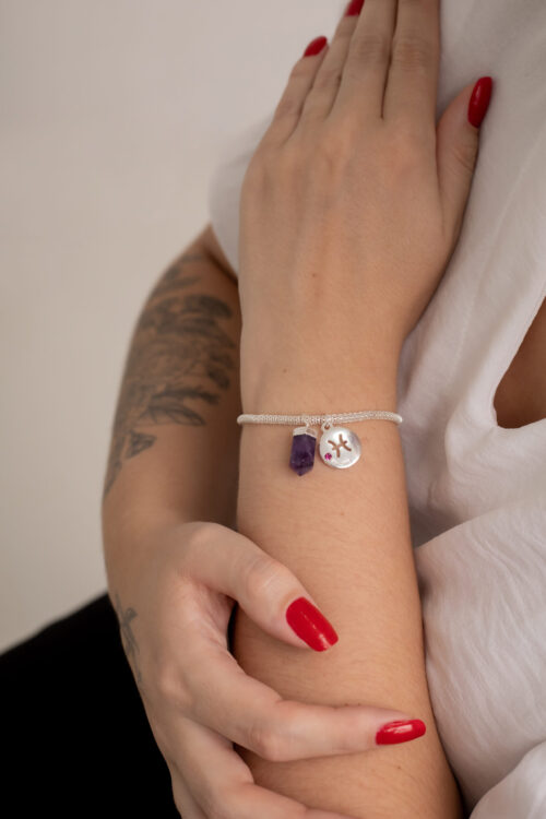 Pulseira folheada em prata Signo de Peixes - Ametista