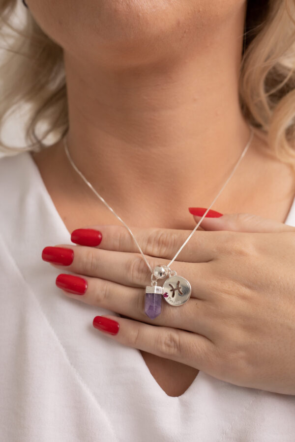 Kit 2 Peças Signo de Peixes - Pulseira + Colar Ametista folheado em prata - Imagem 2