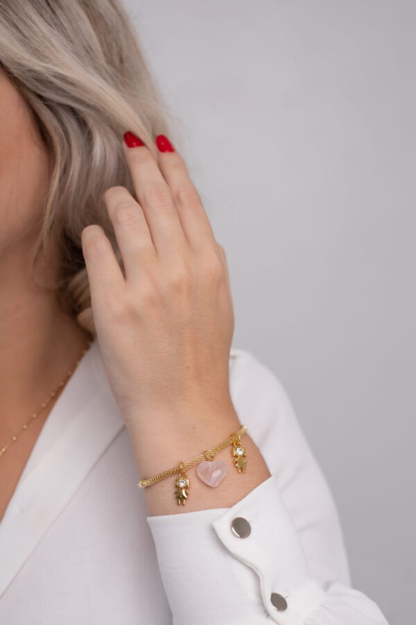 Pulseira Coleção Amor de Mãe Quartzo Rosa + 2 Meninas folheado em ouro 18k - Imagem 2