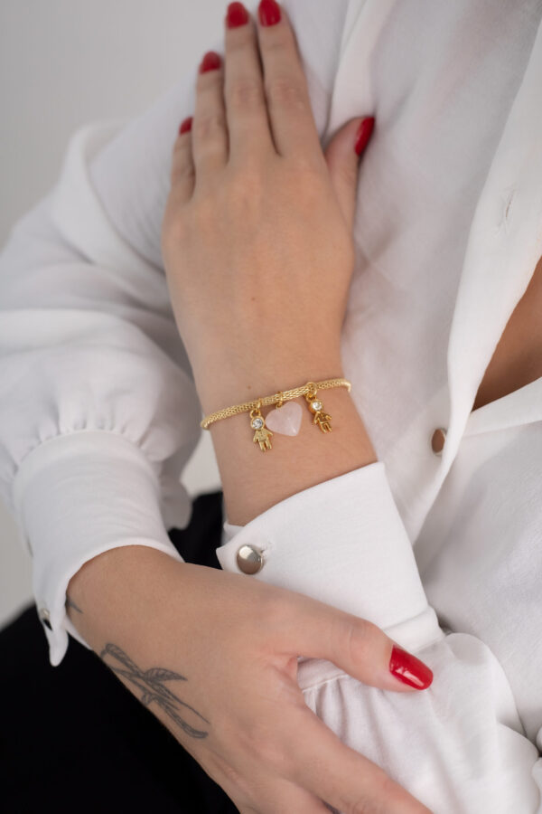 Pulseira Coleção Amor de Mãe Quartzo Rosa + 2 Meninos folheado em ouro 18k - Imagem 2