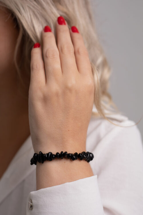 Pulseira Obsidiana Negra Proteção com elástico
