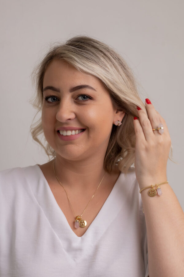 Colar folheado em ouro 18k Signo de Touro - Quartzo Rosa - Imagem 4
