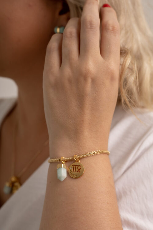 Pulseira folheada em ouro 18k Signo de Virgem - Amazonita