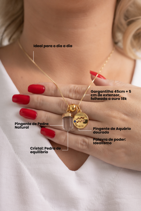 Colar folheado em ouro 18k Signo de Aquário - Cristal - Imagem 2