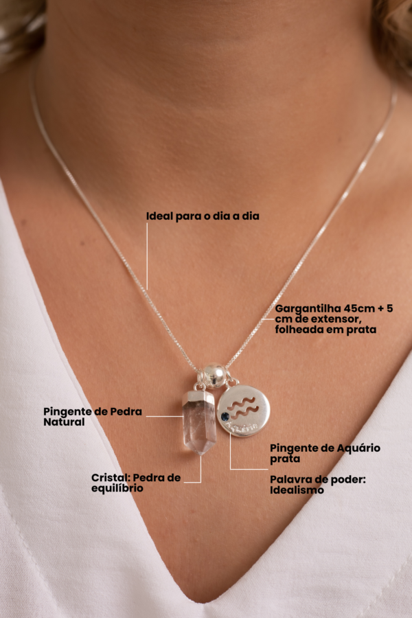 Colar folheado em prata Signo de Aquário - Cristal - Imagem 2