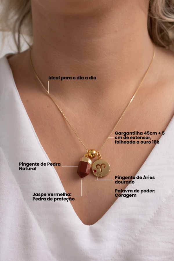 Colar folheado em ouro 18k Signo de Áries - Jaspe Vermelha - Imagem 2
