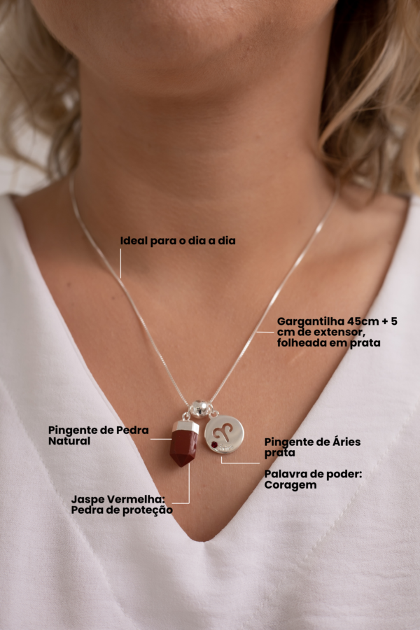 Colar folheado em prata Signo de Áries - Jaspe Vermelha - Imagem 2