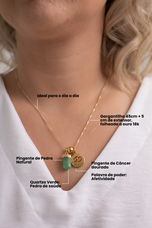 Colar folheado em ouro 18k Signo de Câncer - Quartzo Verde - Imagem 2