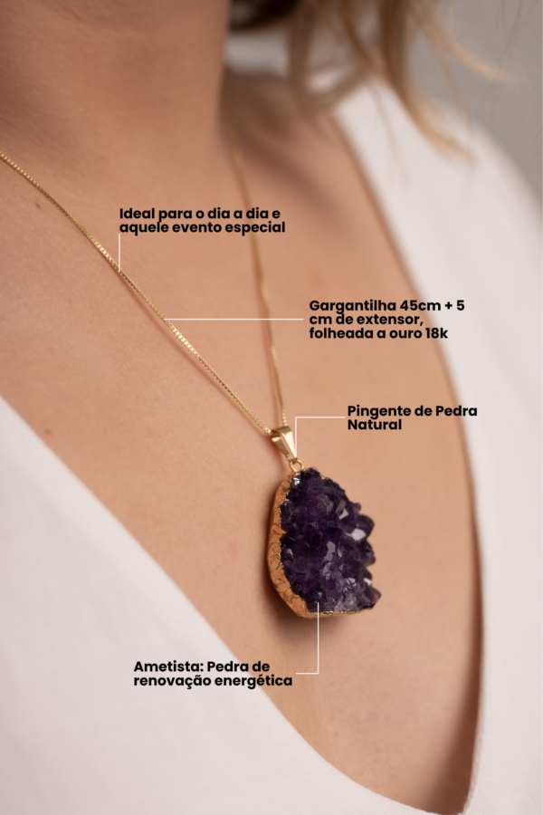 Colar Renovação de Energia com Drusa de Ametista folheado em ouro 18k - Imagem 2