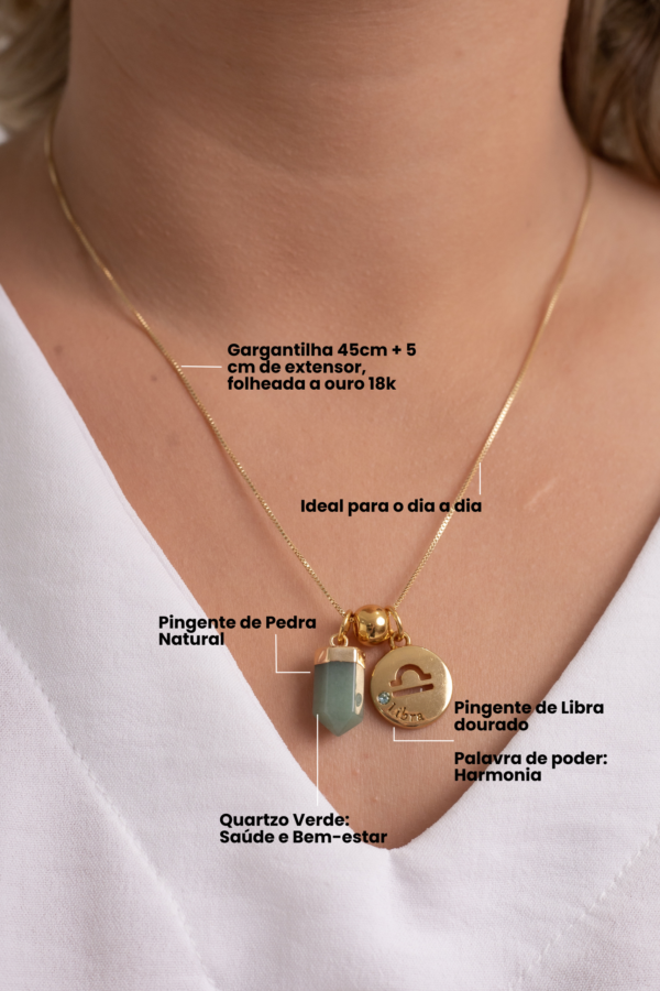 Colar folheado em ouro 18k Signo de Libra - Quartzo Verde - Imagem 2