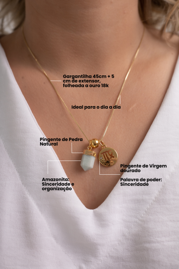 Colar folheado em ouro 18k Signo de Virgem - Amazonita - Imagem 2