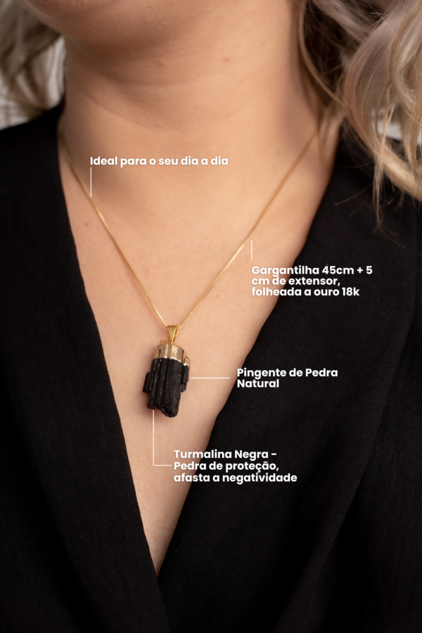 Colar Proteção com Turmalina Negra Bruta folheado em ouro 18k - Imagem 2
