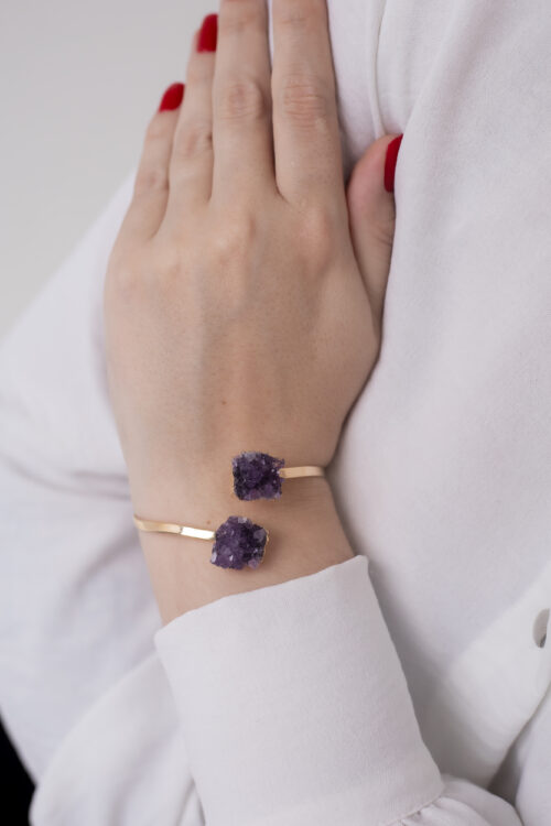 Bracelete Ajustável Ametista folheado em ouro 18k