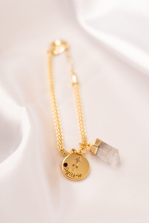 Pulseira folheada em ouro 18k Signo de Sagitário - Cristal