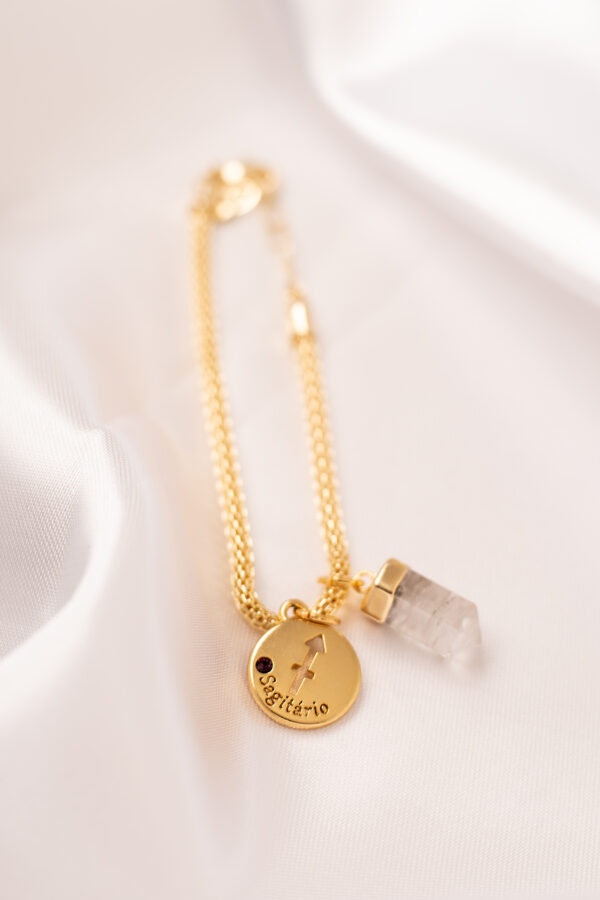 Pulseira folheada em ouro 18k Signo de Sagitário - Cristal