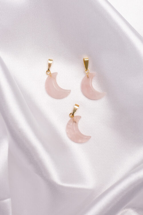 Pingente Lua Quartzo Rosa dourado