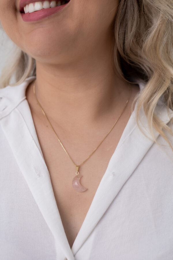 Pingente Lua Quartzo Rosa dourado - Imagem 3