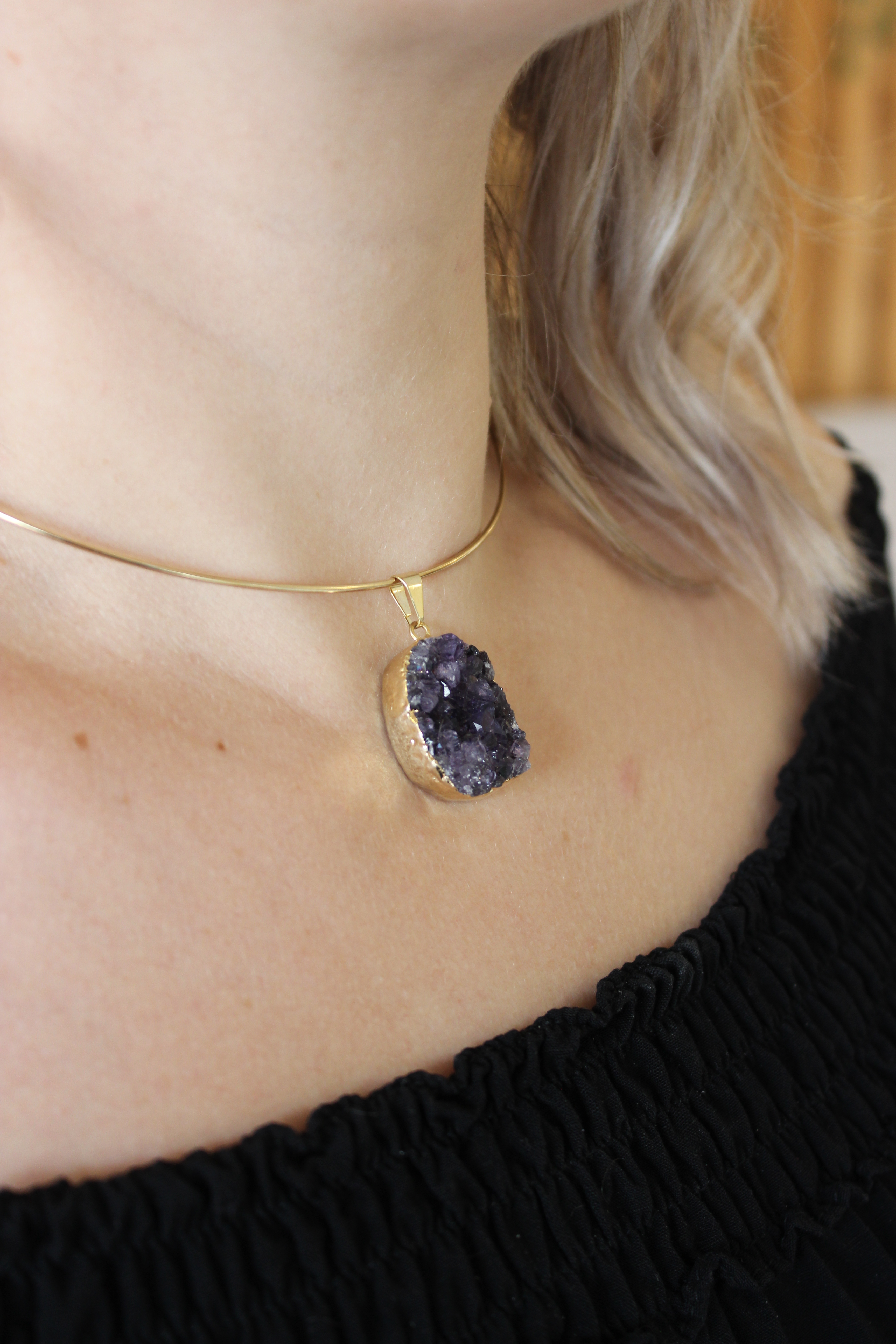 Choker Aro Drusa de Ametista folheada em ouro 18k